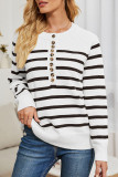 Striped Button Long Sleeved Knitted Sweater