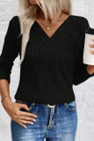 Solid Color V-Neck Long Sleeved T-Shirt