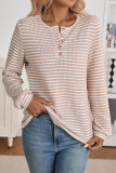 Poluoge Button Round Neck Long Sleeve T-Shirt