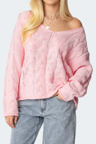 V-Neck Solid Color Long Sleeved Sweater