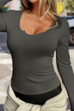Solid Color Long Sleeved Slim Fit T-Shirt