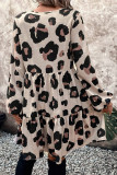V-Neck Leopard Print Long Sleeved Loose Dress