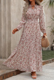 V-Neck Floral Print Ruffle Long Sleeved Dress