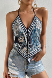 Ethnic Style Printed Bow Sleeveless Camisole Vest
