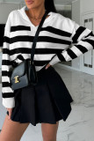 Striped Printed Lapel Long Sleeved Sweater
