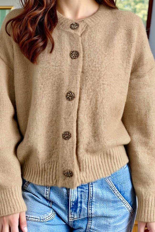 Solid Color Button Cardigan Sweater Jacket