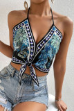 Ethnic Style Printed Bow Sleeveless Camisole Vest