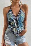 Ethnic Style Printed Bow Sleeveless Camisole Vest