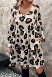V-Neck Leopard Print Long Sleeved Loose Dress