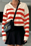 Striped Printed Lapel Long Sleeved Sweater