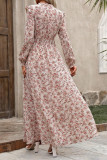 V-Neck Floral Print Ruffle Long Sleeved Dress