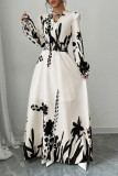 V-Neck Floral Print Ruffle Long Sleeved Dress