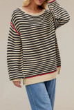 Striped Knitted Round Neck Long Sleeved Sweater