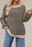 Striped Knitted Round Neck Long Sleeved Sweater