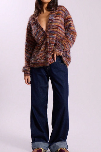 Vintage V-Neck Plush Long Sleeved Cardigan