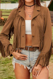 Solid Color Long Sleeved Tassel Cardigan Jacket