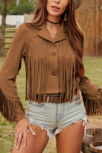 Solid Color Long Sleeved Tassel Cardigan Jacket