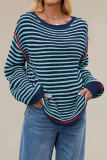 Striped Knitted Round Neck Long Sleeved Sweater