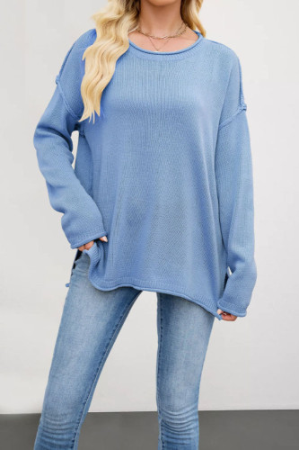 Solid Color Round Neck Loose Knit Sweater