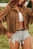 Solid Color Long Sleeved Tassel Cardigan Jacket