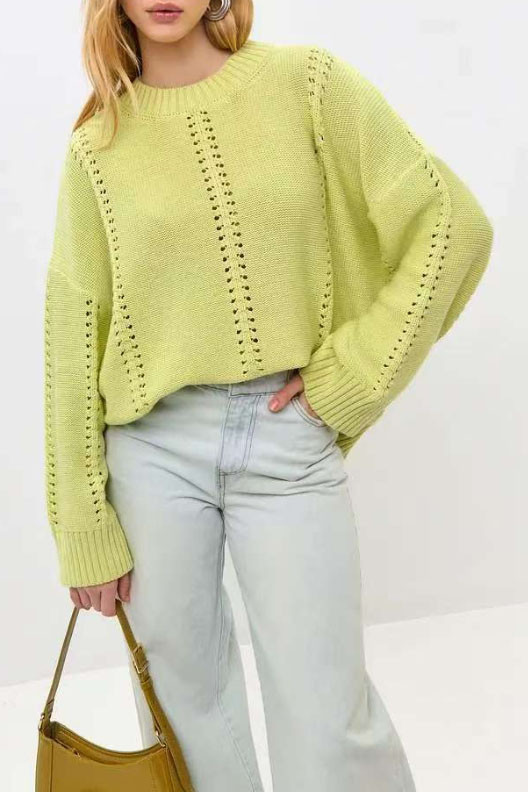 Loose Round Neck Knitted Hollow Sweater