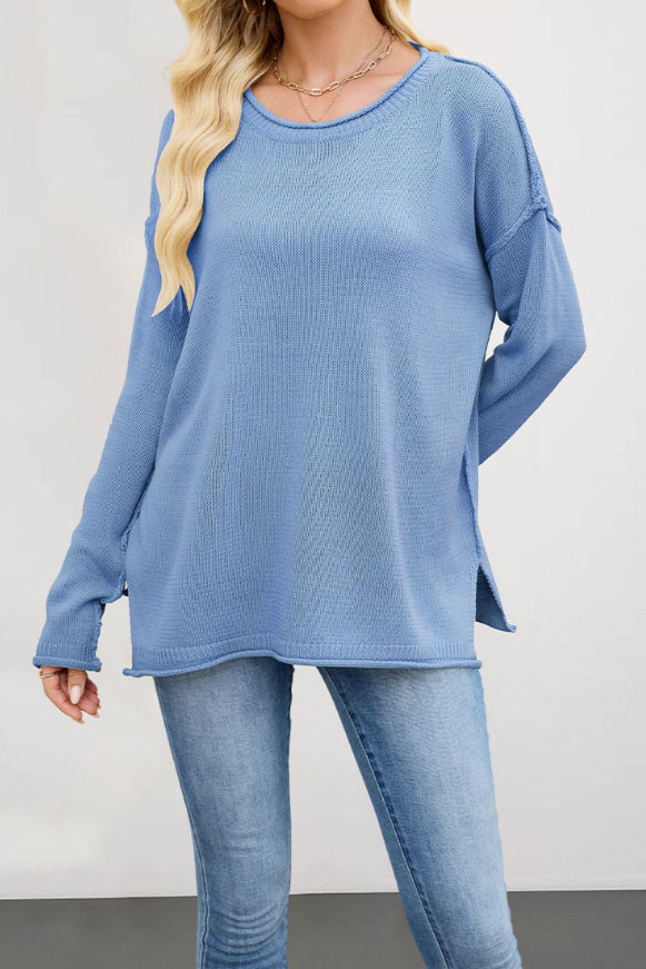 Solid Color Round Neck Loose Knit Sweater