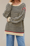 Striped Knitted Round Neck Long Sleeved Sweater