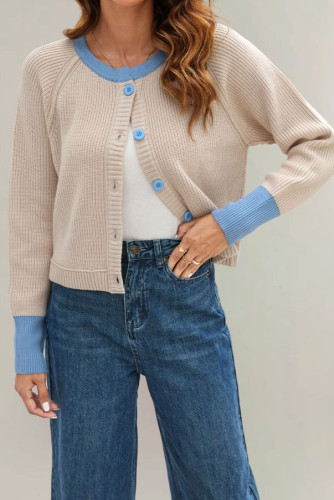 Round Neck Single Row Button Knit Cardigan