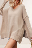 V-Neck Bat Long Sleeved Knitted Sweater
