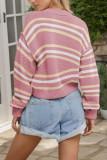 Long Sleeved Striped Knitted Cardigan