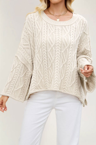 Loose Solid Color Flared Long Sleeved Knitted Sweater