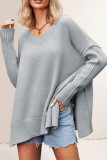 V-Neck Bat Long Sleeved Knitted Sweater