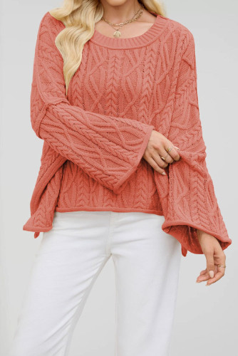 Loose Solid Color Flared Long Sleeved Knitted Sweater