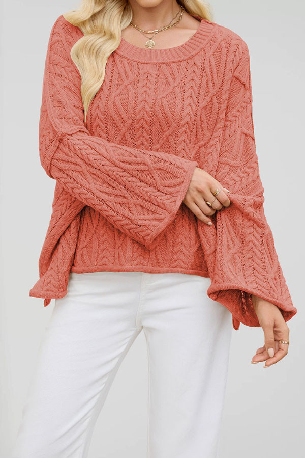 Loose Solid Color Flared Long Sleeved Knitted Sweater