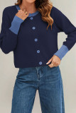 Round Neck Single Row Button Knit Cardigan