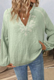 Ethnic Style V-neck Embroidered Pure Cotton Shirt
