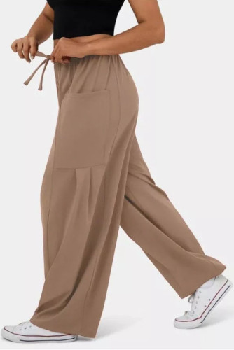 High Waisted Solid Color Pleated Wide Leg Pants