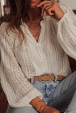 Hollow Lace V-Neck Long Sleeved Shirt