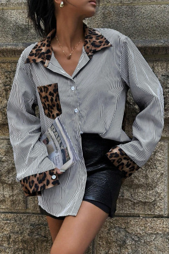 Leopard Print POLO Neck Long Sleeved Shirt