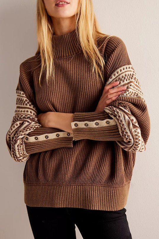 Half High Neck Long Sleeved Sweater
