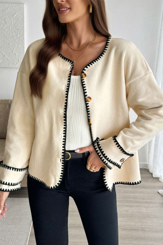 Round Neck Solid Color Long Sleeved Cardigan Jacket