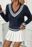 College Style V-neck Long Sleeved Sweater