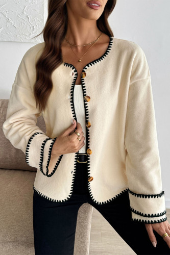 Round Neck Solid Color Long Sleeved Cardigan Jacket