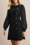 Round Neck Slim Fit Solid Color Long Sleeved Dress