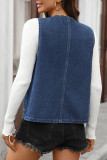 Solid Color Button Up Cardigan Denim Vest