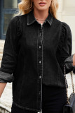 Solid Color Lapel Long Sleeved Denim Shirt