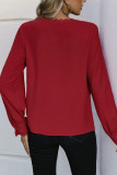 V-Neck Long Sleeved Solid Color Shirt