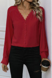 V-Neck Long Sleeved Solid Color Shirt