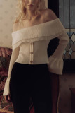 Off Shoulder Long Sleeved Knitted Sweater