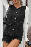 Solid Color Button Up Cardigan Denim Vest